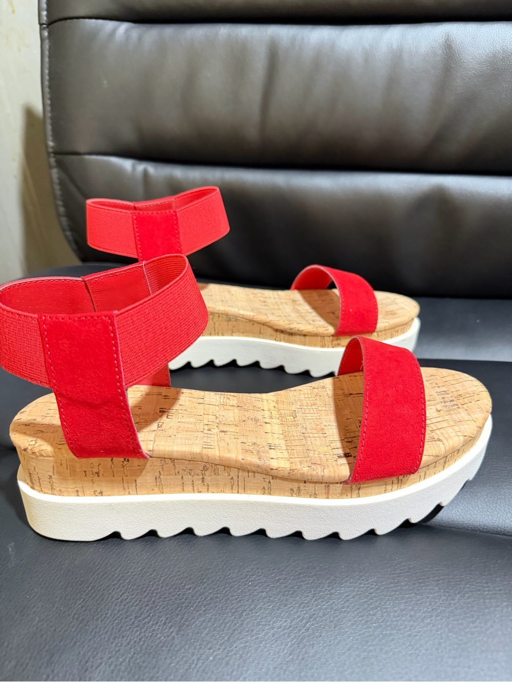 Sun + Stone Red Cork Platform Sandal with Elastic Strap - Picture 6 of 7